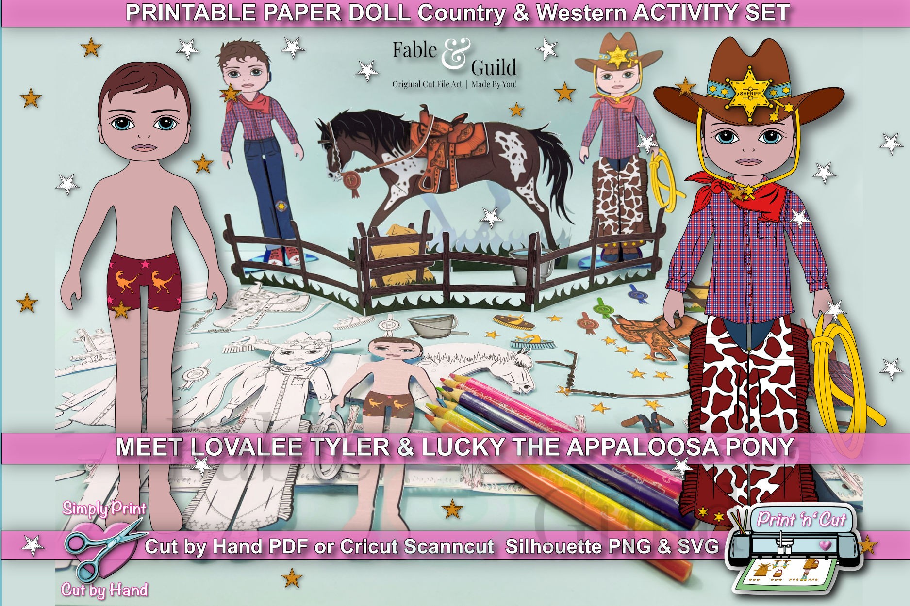 Cowboy / boy paper doll printable activity pack with a horse