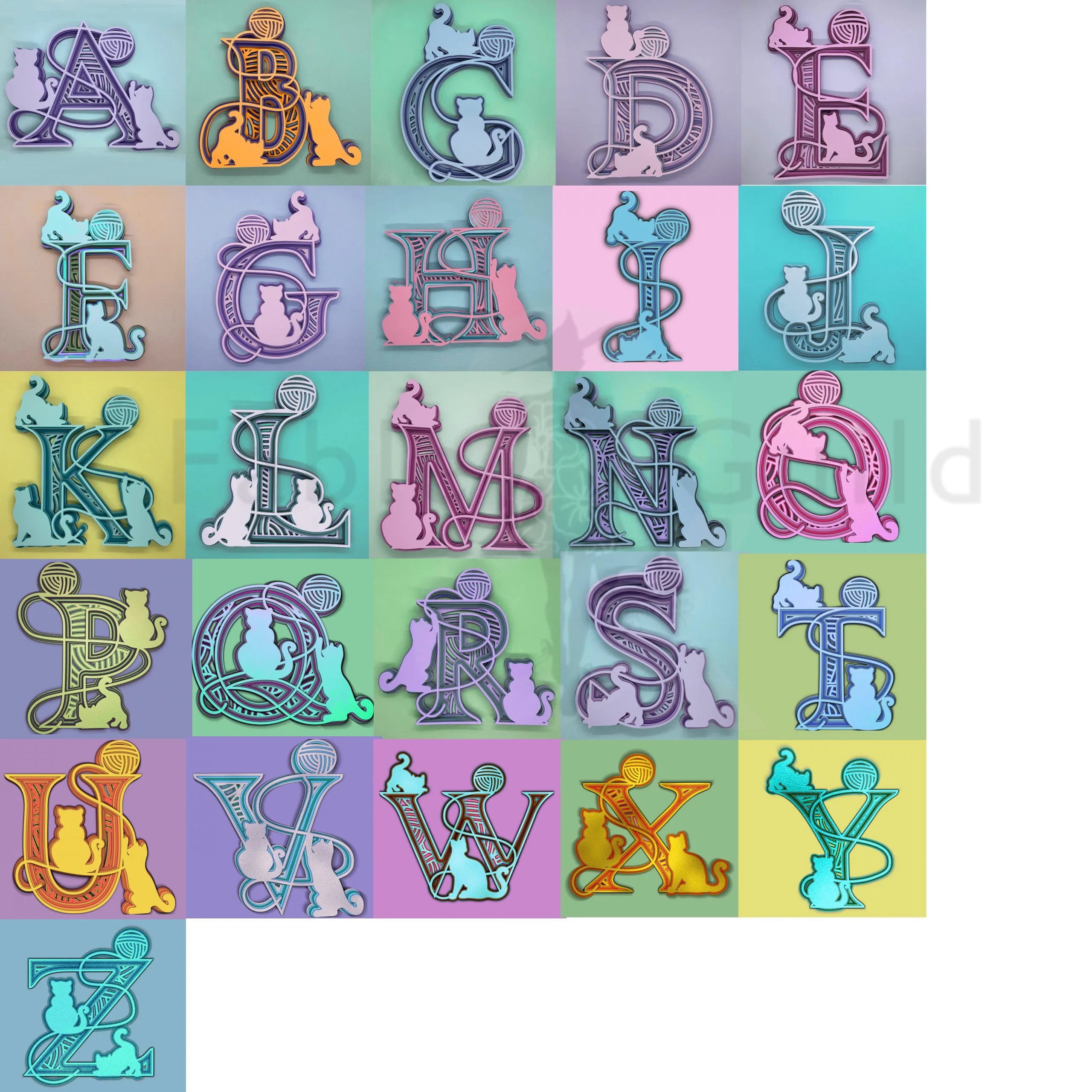 A - Z Kitten Jo - Cat Letter Cut Files