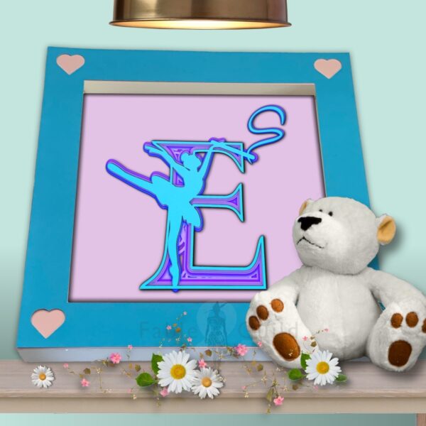 Bella Ballerina - Letter E in the Hearts 'N Stars Shadow Box Picture Frame