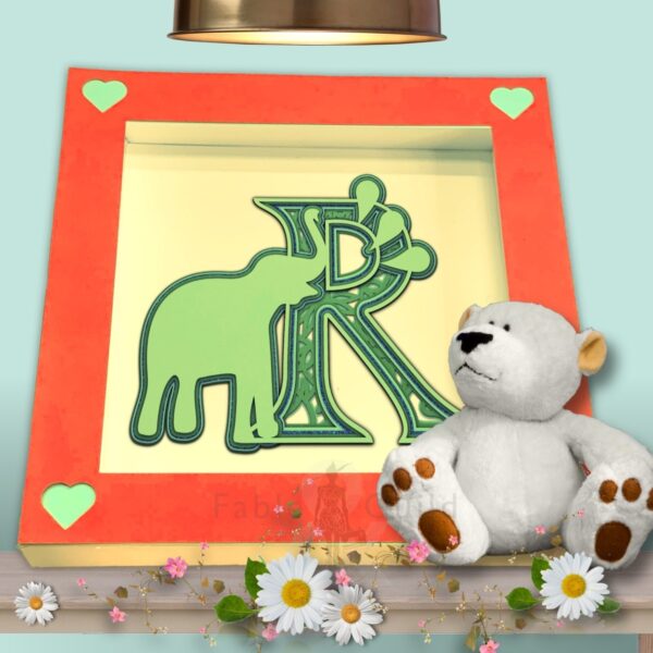 Ely the Elephant - Letter R in the Hearts 'N Stars Shadow Box Picture Frame