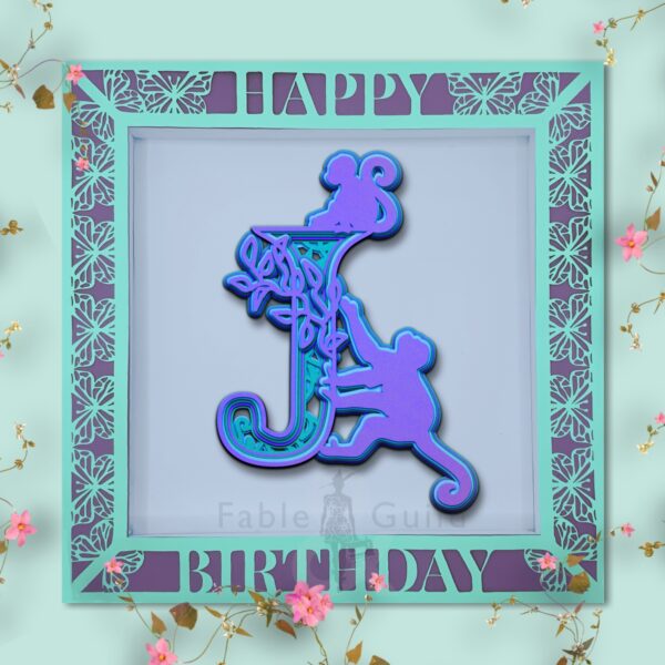 Marley the Monkey - Letter J in the 3D Butterfly Celebration SVG Shadow Box Picture Frame