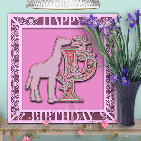 Gille The Giraffe - Letter P in the 3D Butterfly Celebration SVG Shadow Box Picture Frame