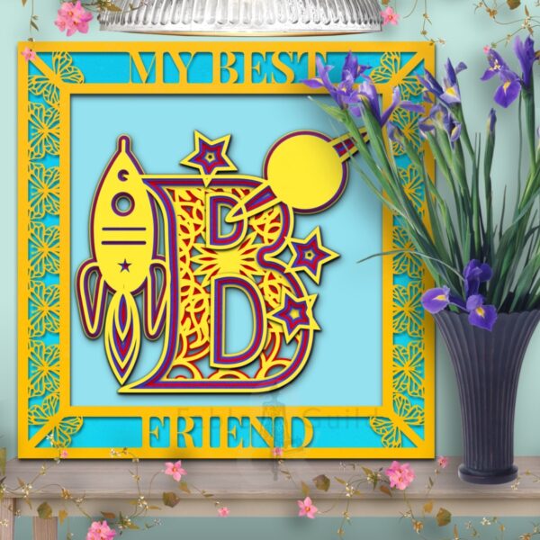 Starship Letter B in the 3D Butterfly Celebration SVG Shadow Box Picture Frame