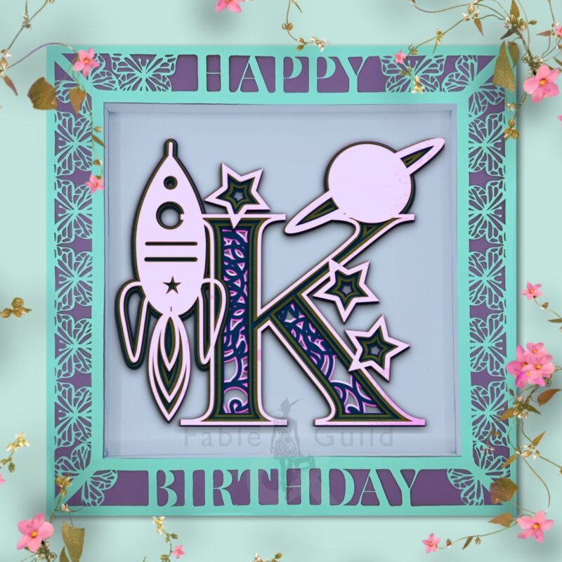 Starship Letter K in the 3D Butterfly Celebration SVG Shadow Box Picture Frame