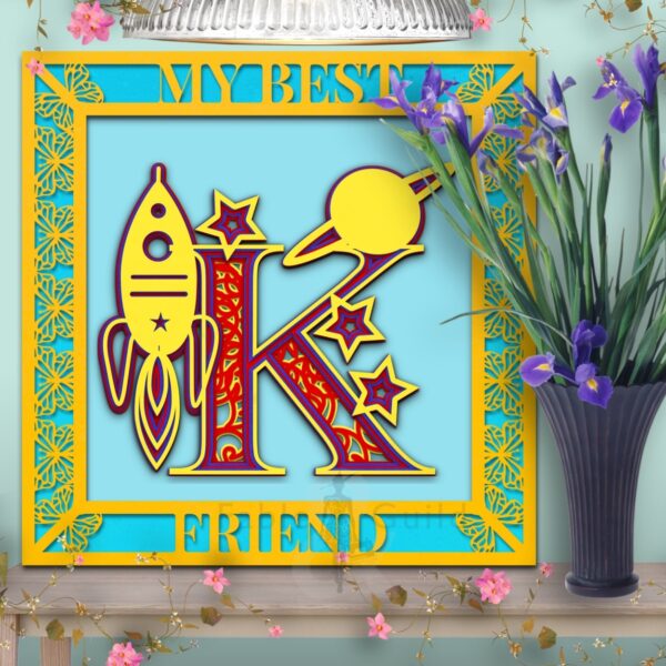 Starship Letter K in the 3D Butterfly Celebration SVG Shadow Box Picture Frame