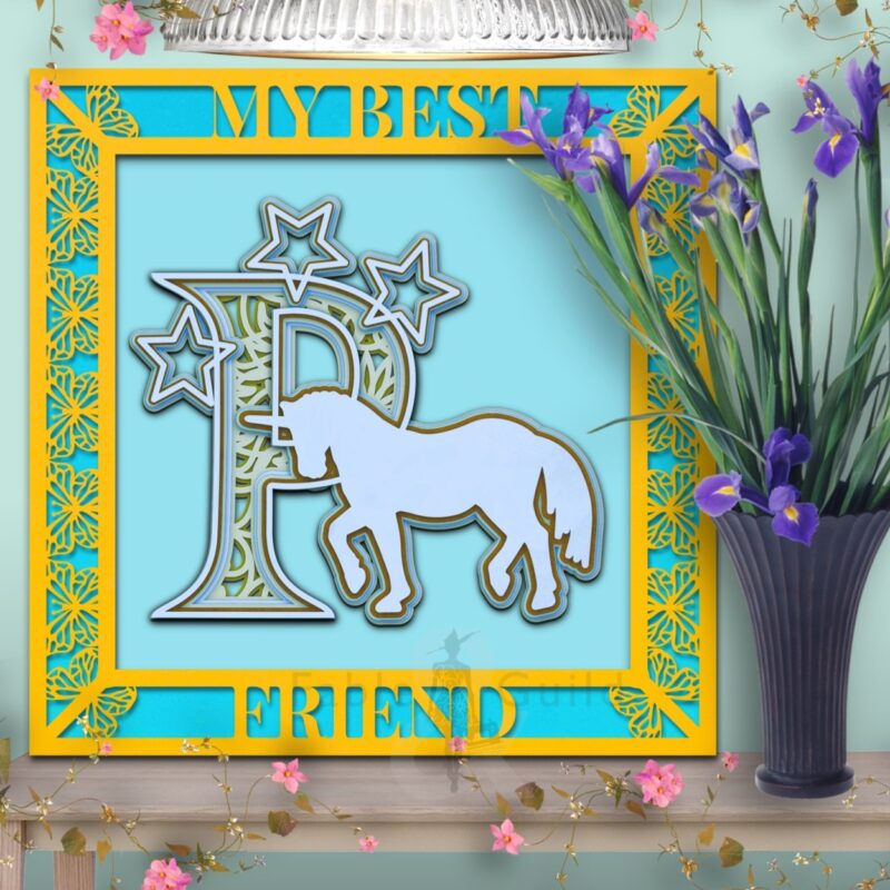 Star the Unicorn Alphabet Letter P in the 3D Butterfly Celebration SVG Shadow Box Picture Frame