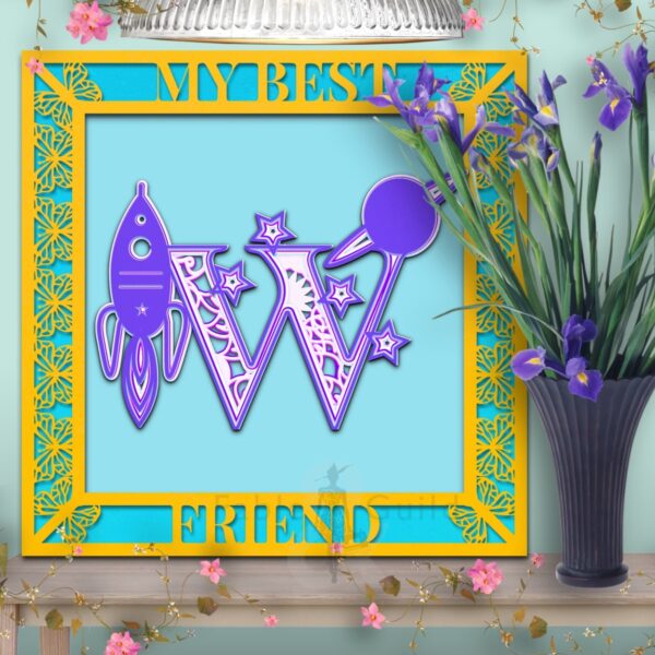 Starship Letter W in the 3D Butterfly Celebration SVG Shadow Box Picture Frame