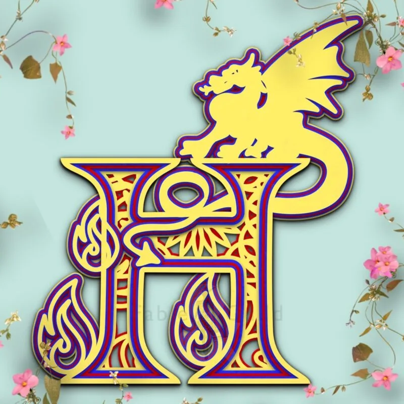 Drakko the Dragon SVG Cut File Letter H