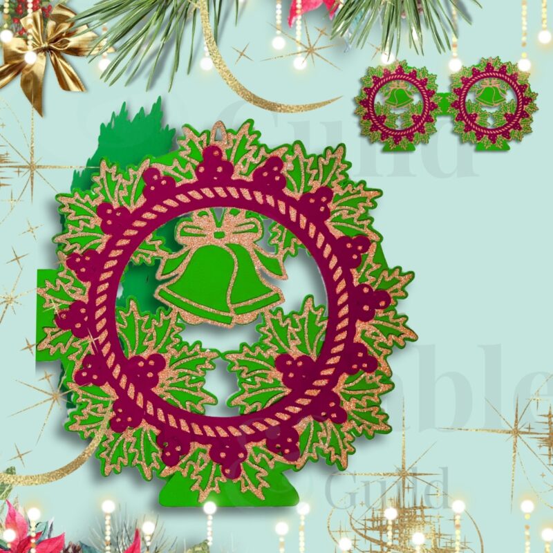 Holly Wreath Christmas Charm Card - Christmas Wreath SVG Files