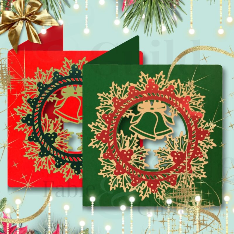 Holly Wreath Christmas Wishes Card - Holly Wreath Cut File