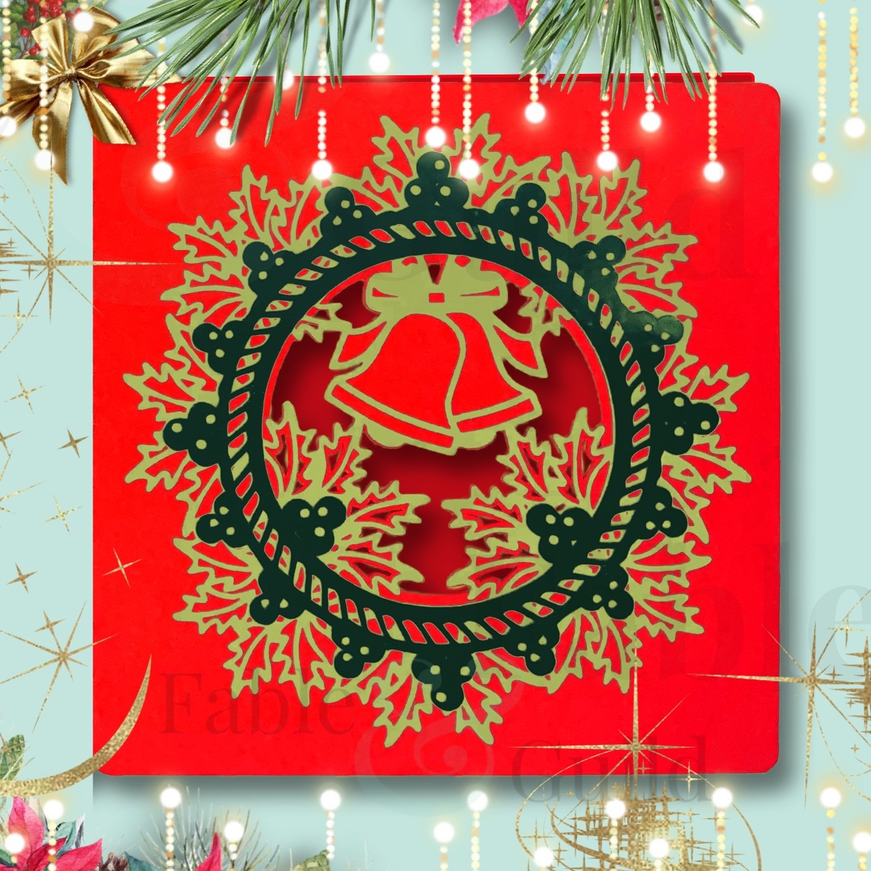 Download Festive Holly Wreath Cut File 3d Xmas Card Fable Guild