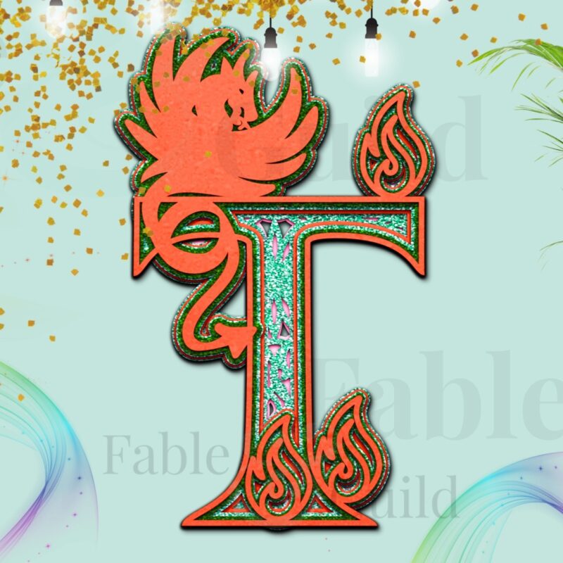 Drakko the Dragon Alphabet Letter T - Dragon Letter SVG