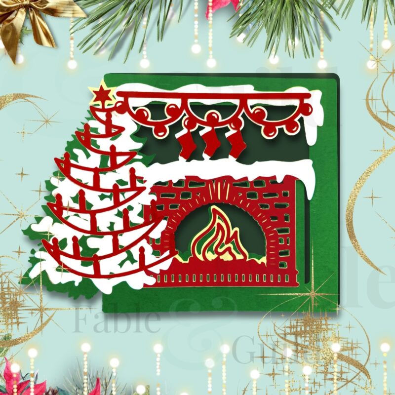 Christmas By The Fire Christmas Card cut file