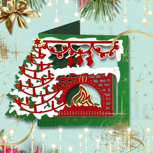 Christmas By The Fire Christmas Card cut file