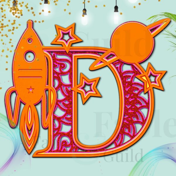 Starship 123 Alphabet Letter D - Rocket SVG Letter
