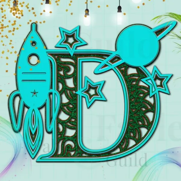 Starship 123 Alphabet Letter D - Rocket SVG Letter
