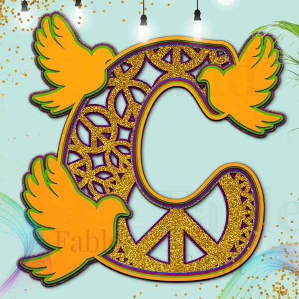C 70's retro styled SVG Doves of Peace Letter cut files