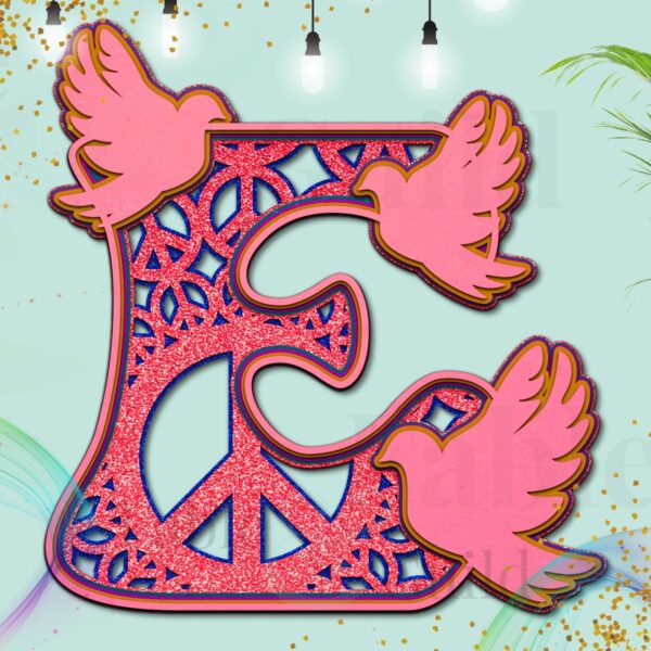 E 70's retro styled SVG Doves of Peace Letter cut files