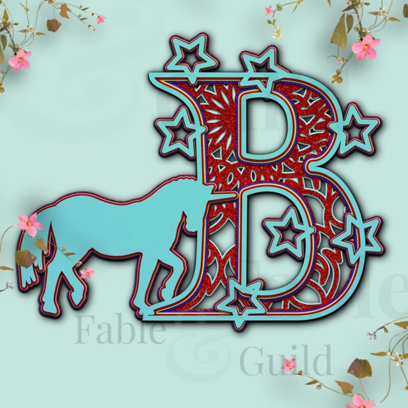 Layered SVG Cricut Unicorn Letter B Cut File