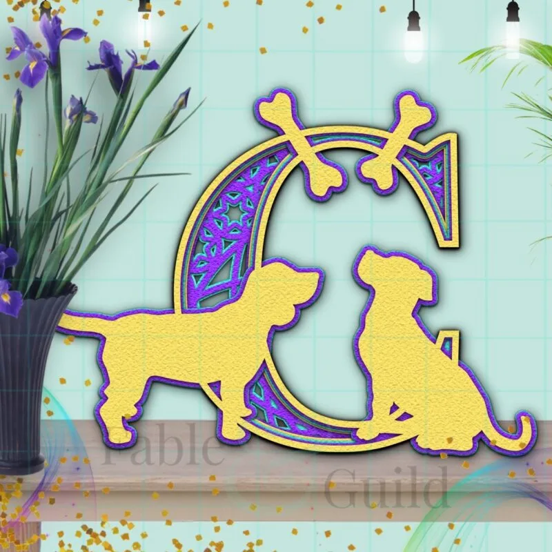 SVG Cameo Dog Letter Cut File C