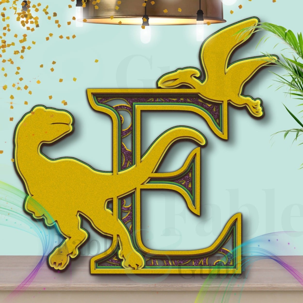 Download Super 3d Layered Dinosaur Svg Letter E Fable Guild