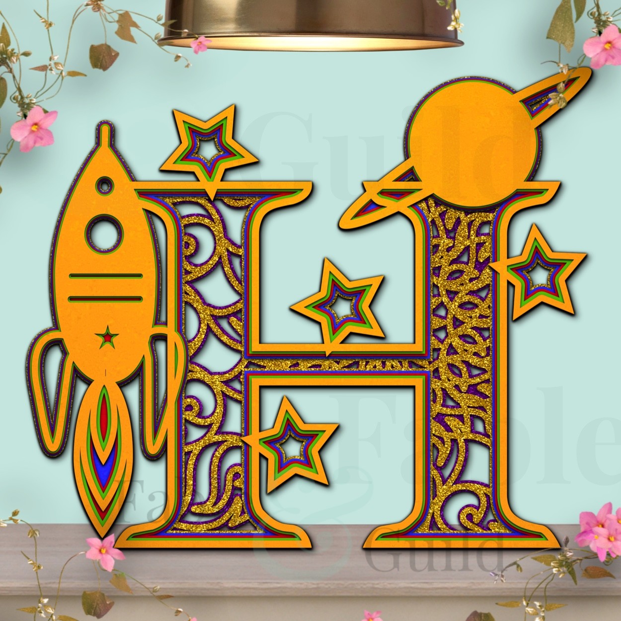 Download Super 3d Svg Cameo Rocket Letter H Cut File Fable Guild