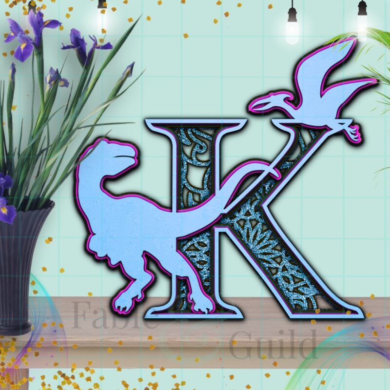 SVG Cricut Dinosaur Letter Cut File K