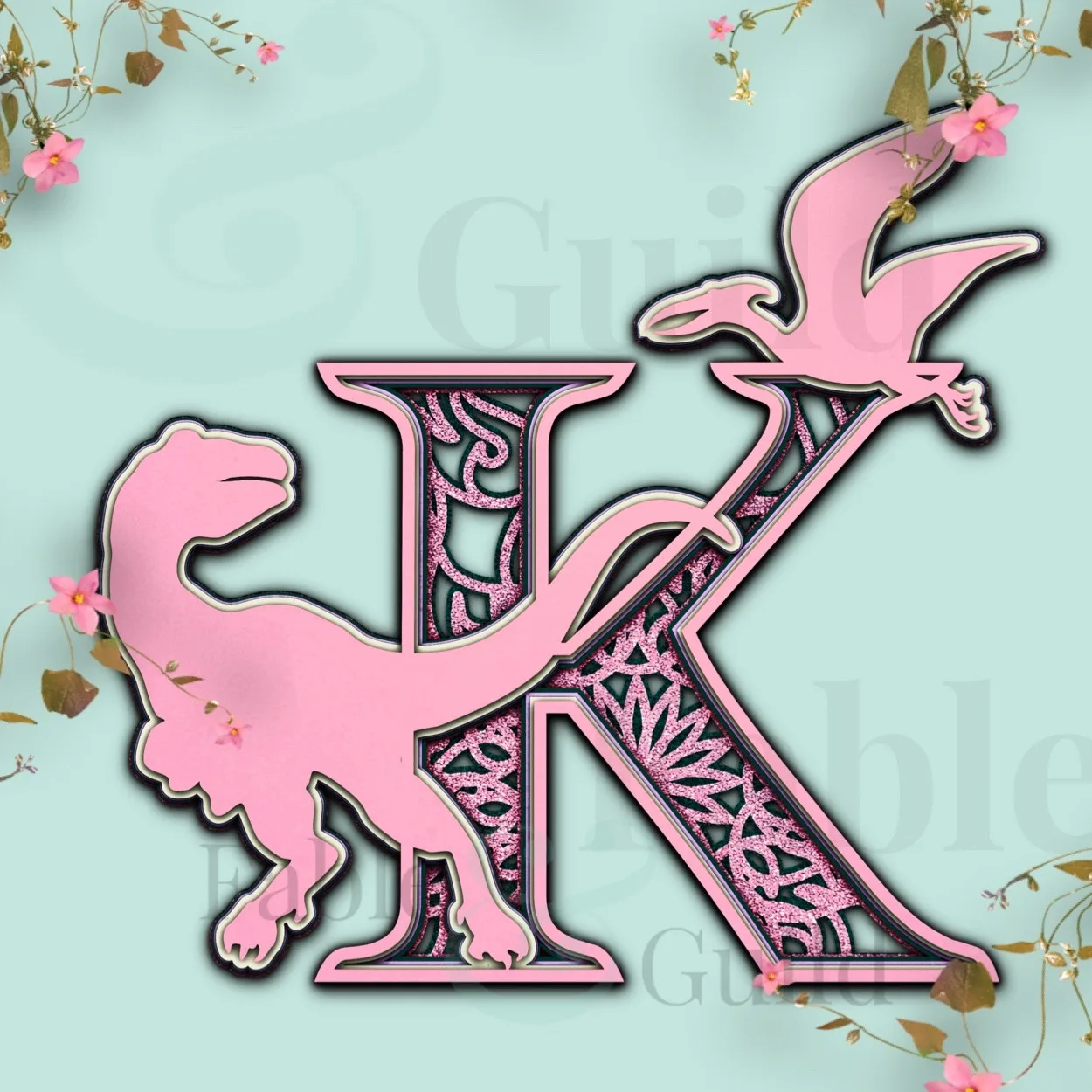 SVG Cricut Dinosaur Letter Cut File K