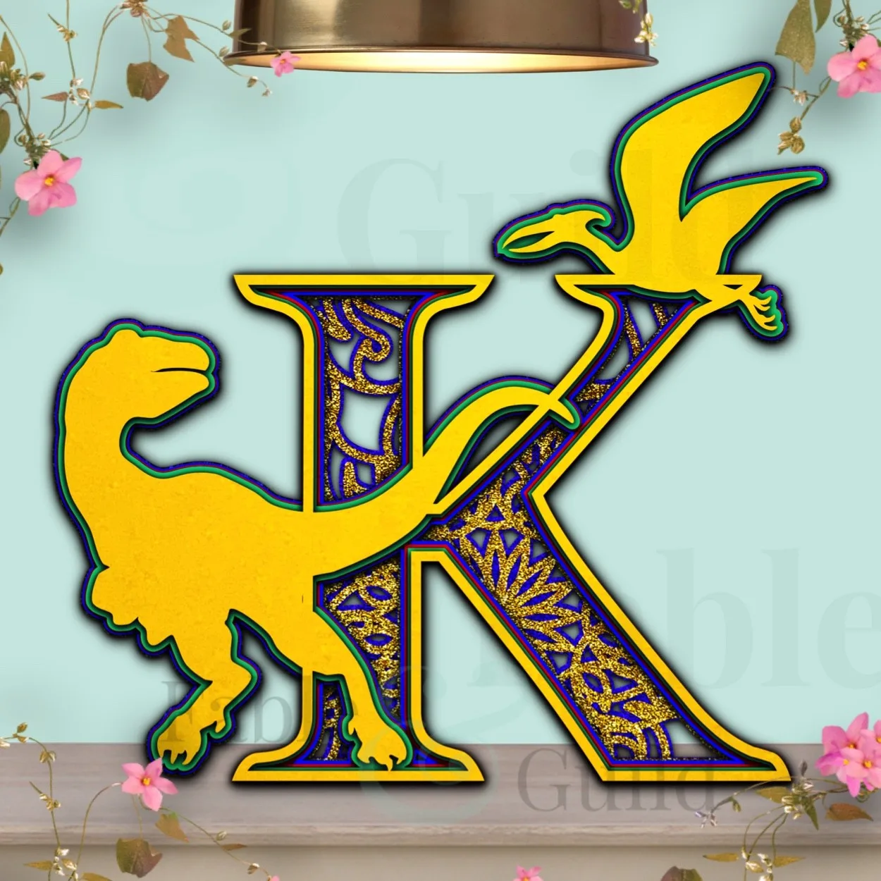SVG Cricut Dinosaur Letter Cut File K