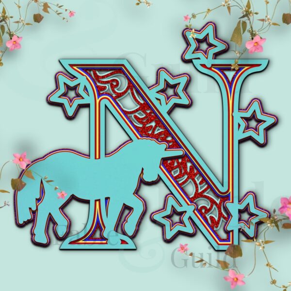 Layered Unicorn SVG Cut File Alphabet Letter N
