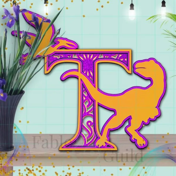 Dylan the Dinosaur SVG Cut File Letter T