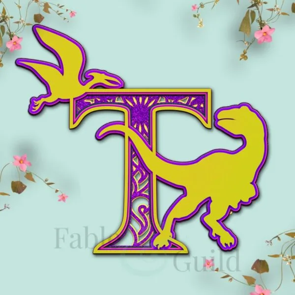 Dylan the Dinosaur SVG Cut File Letter T