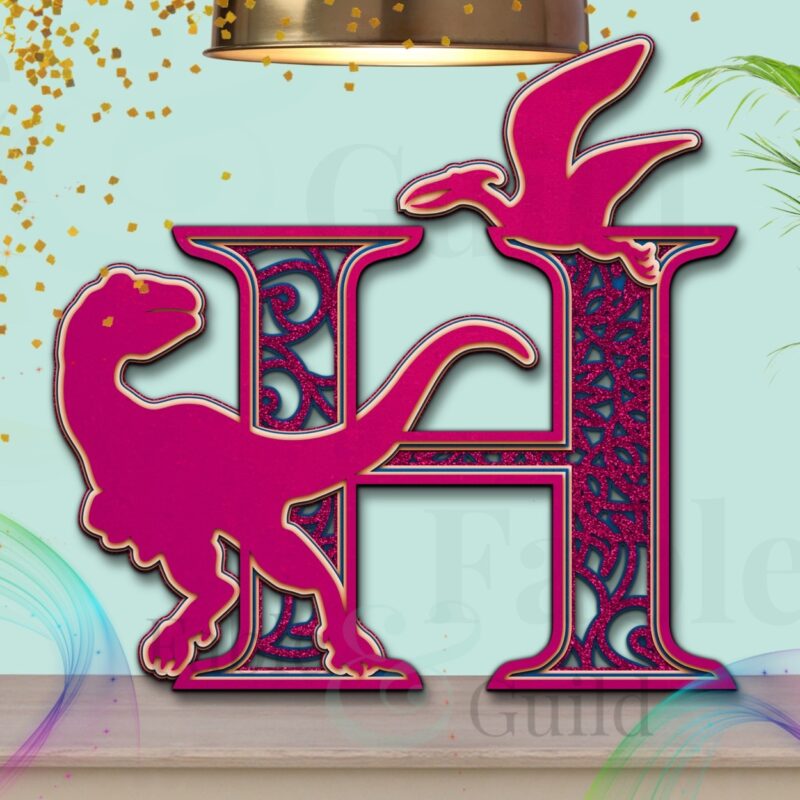 SVG Dylan the Dinosaur Letter Cutting File H