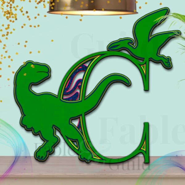 3D Dinosaur Letter SVG C