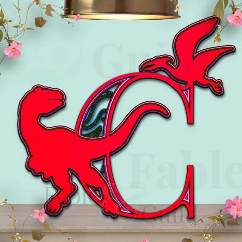 3D Dinosaur Letter SVG C