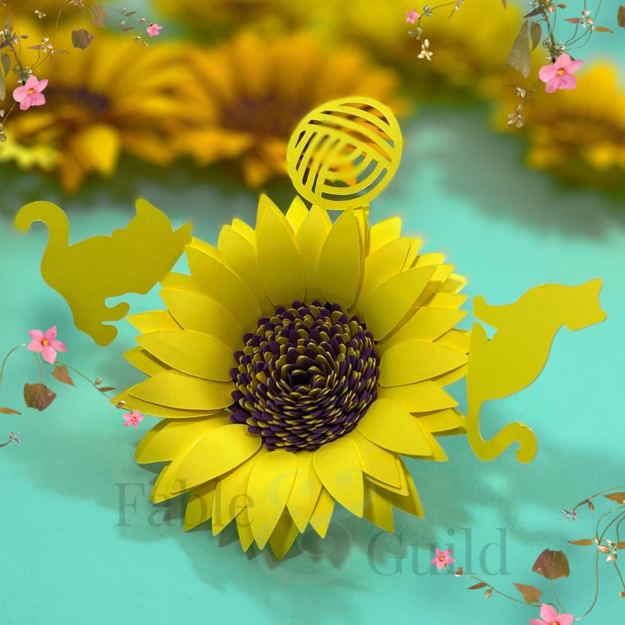 Best 3D Rolled Paper Sunflower SVG Pattern Fable Guild   Sunflower Kitten Jo 7g FableandGuild 1 