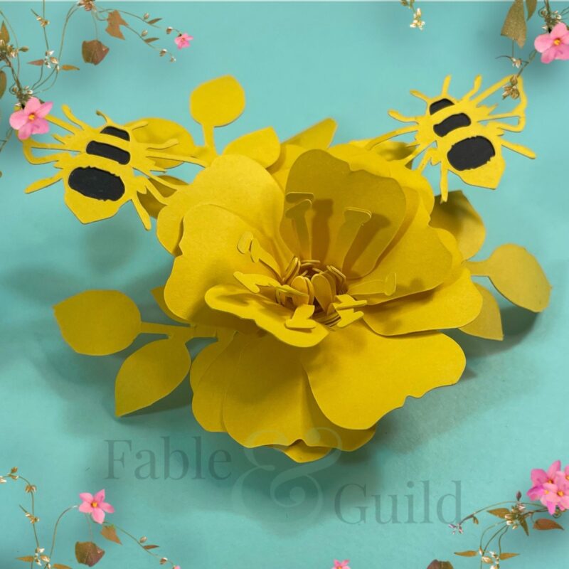 Wild Rose & Bumble Bee Rolled Paper Flower Cutting File (inc. FREE SVG Wreath)