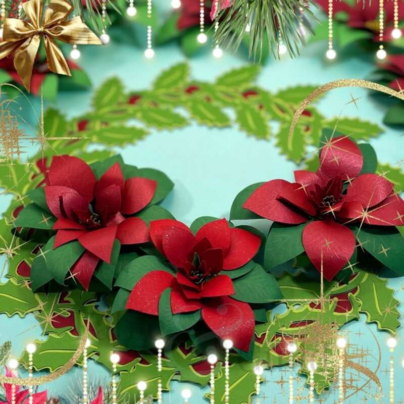 The Festive Poinsettia (Christmas Rolled Flower Cut File) inc. a FREE SVG Holly Wreath template - christmas rolled flower cut file
