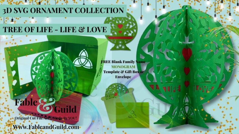 Tree of Life - Life & Love (plus FREE SVG Celtic Trinity Envelope or Celtic Trinity Gift Box template) - tree of life svg monogram