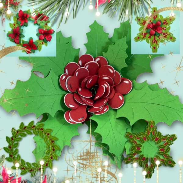 3D SVG Christmas Holly Wreath Rolled Flower Cut File