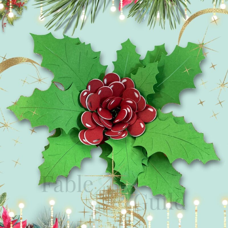 3D SVG Christmas Holly Wreath Rolled Flower Cut File