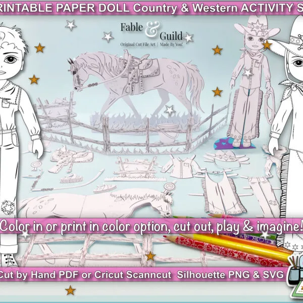 Cowboy / boy paper doll printable activity pack with a horse